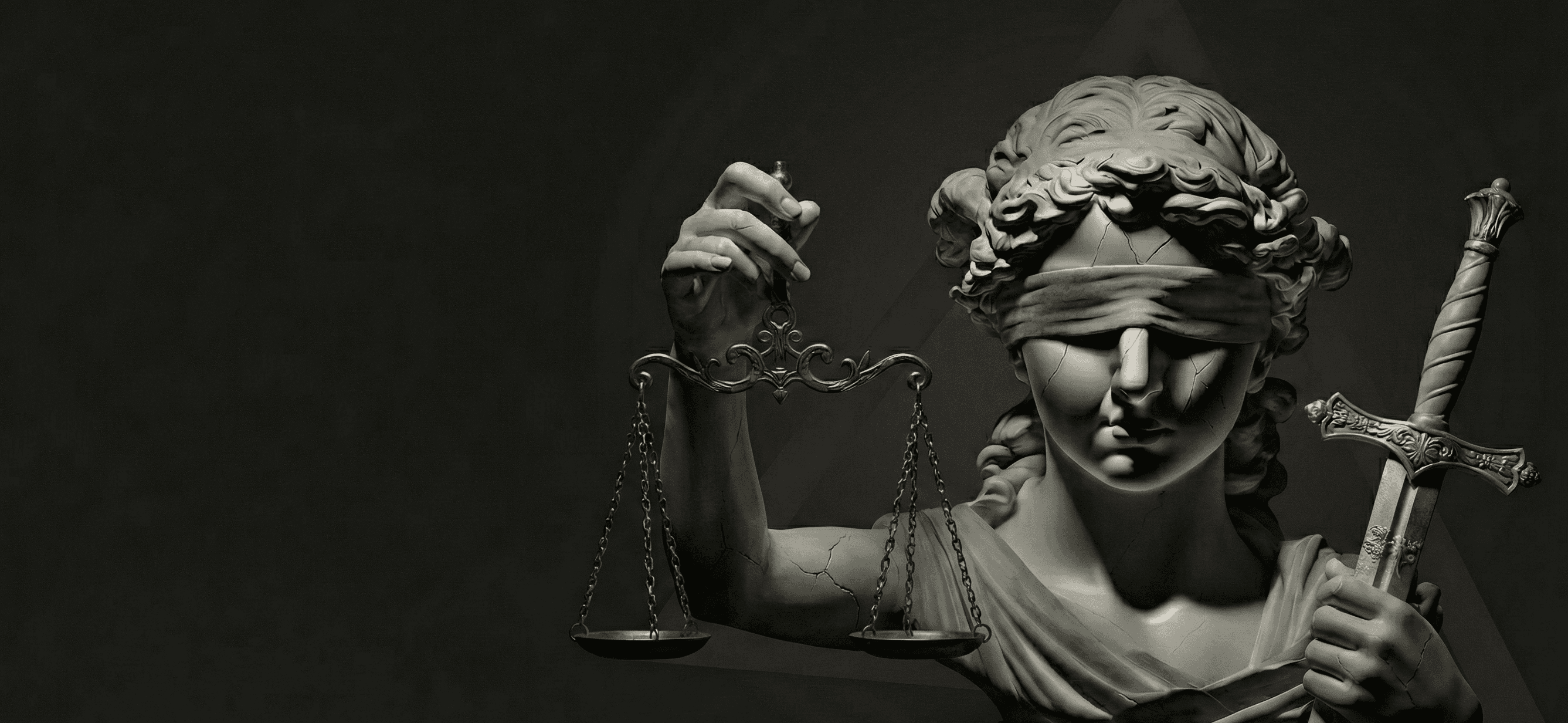 Lady Justice statue in dramatic lighting